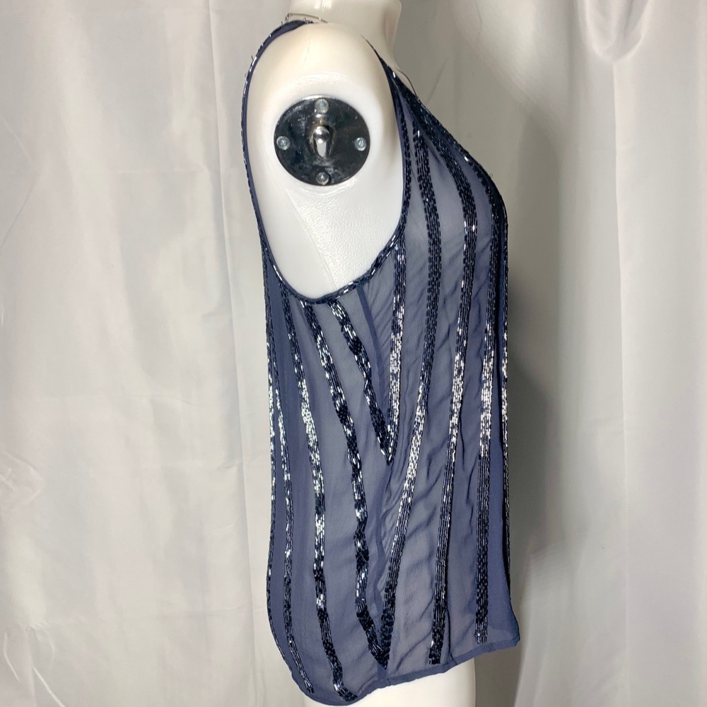 Joie NWOT SILK Sequin Tank Navy Blue XS Top Shirt Camisole Sheer Sparkly - Picture 10 of 15